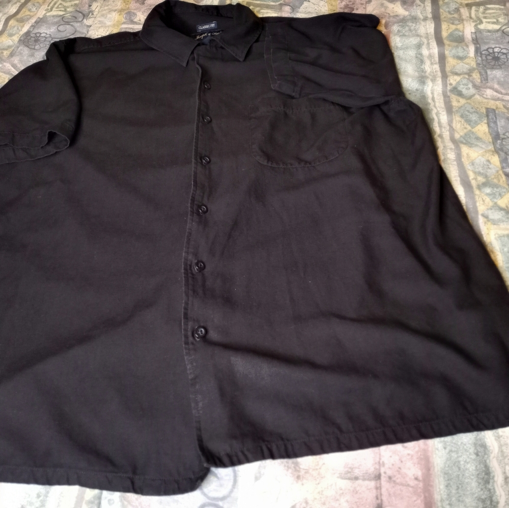 Joseph & Feiss 100%Silk Black Collard ShortSlve Button Up Dress Shirt Men's XL.